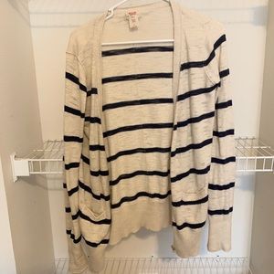 Tan and navy blue striped cardigan